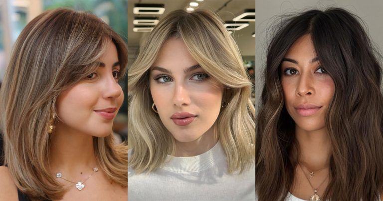 Frange Rideau Brune Cheveux Mi Long