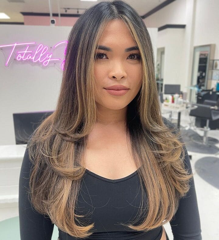 Balayage Caramel Sur Des Cheveux Longs Bruns