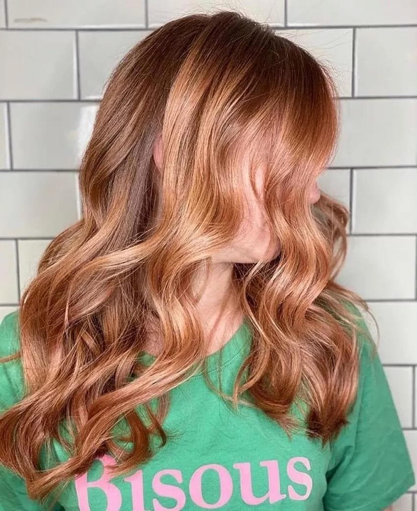 Balayage Caramel Et Or Rose Sur Cheveux Roux