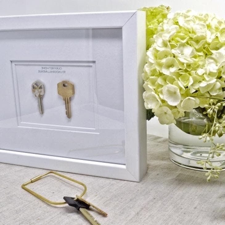 Old keys in a white frame