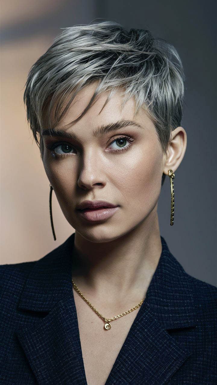 Balayage cendré sur coupe pixie Balayage cendré sur coupe pixie