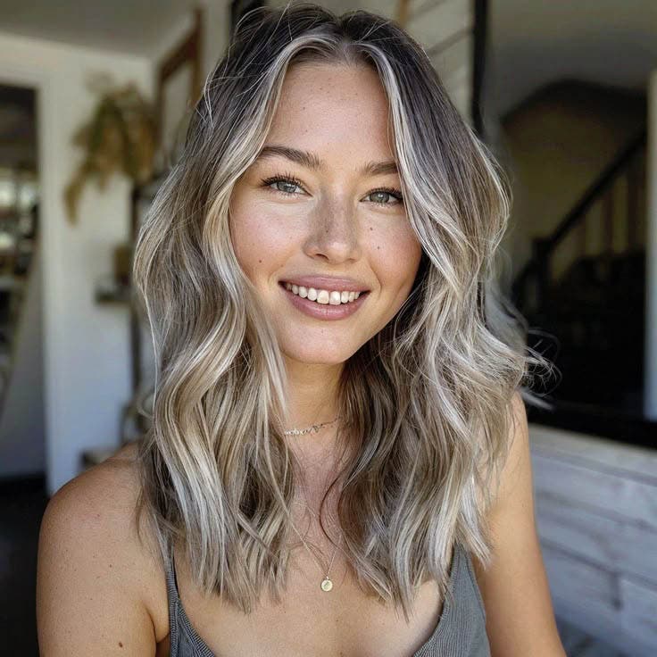 Balayage face-framing blond cendré Balayage face-framing blond cendré