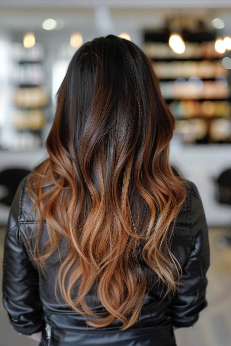 Balayage roux sur cheveux bruns foncés Balayage roux sur cheveux bruns foncés