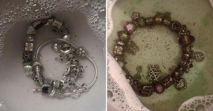 Pandora bracelets in soapy solution