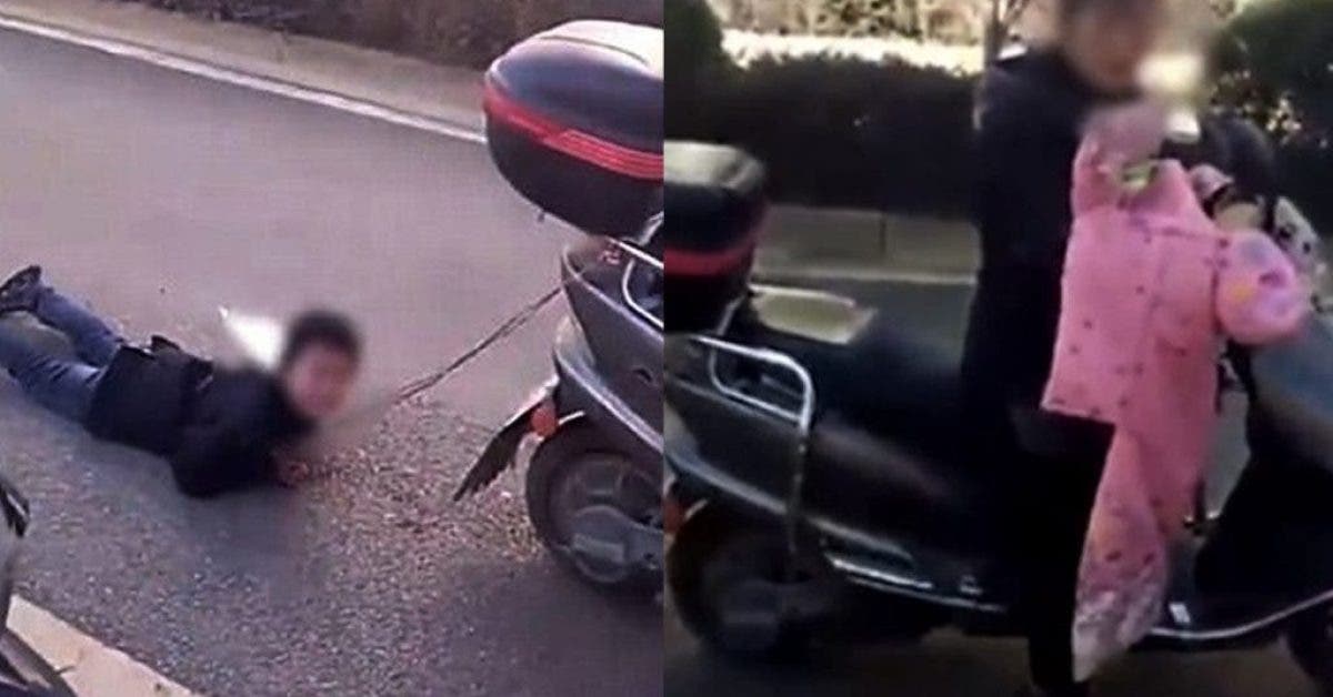 Cette mère attache son fils derrière un scooter et le traîne pour lui apprendre une leçon