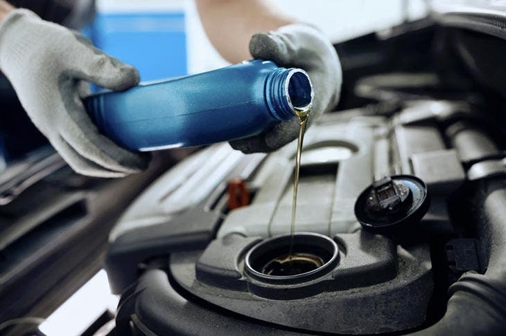 The oil is changed by a specialist
