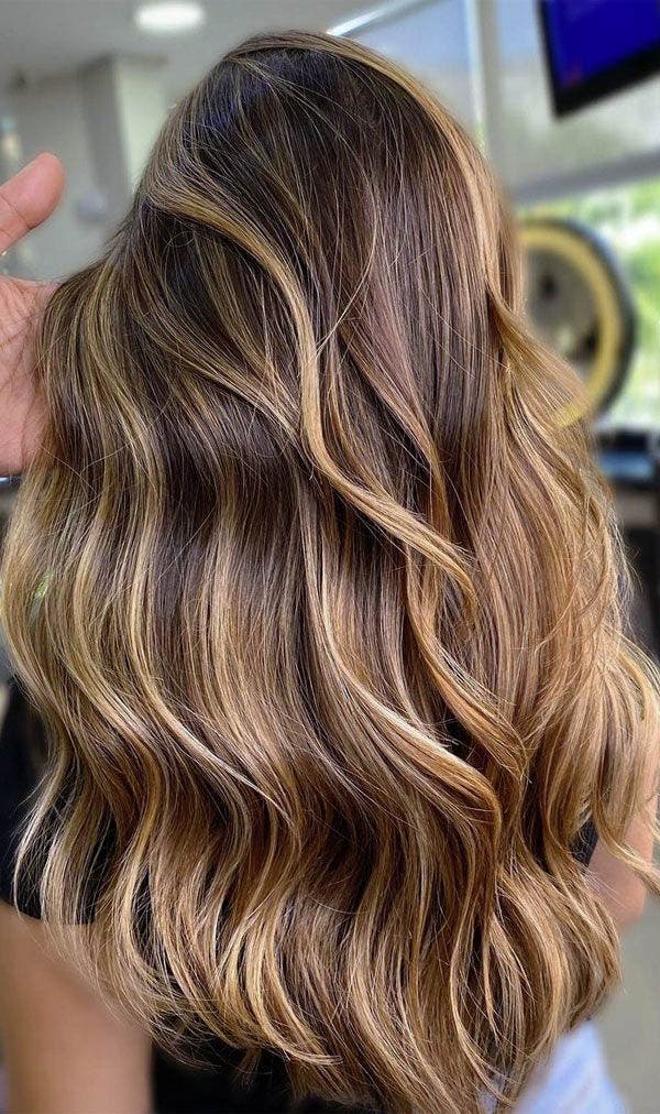 Cheveux bruns et mèches dorées Cheveux bruns et mèches dorées