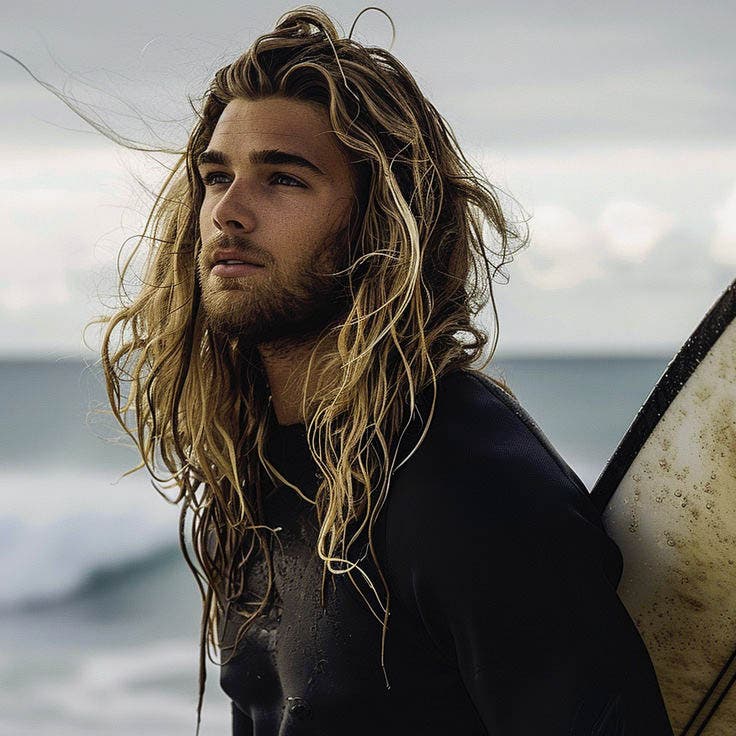 Cheveux longs façon surfeur Cheveux longs façon surfeur