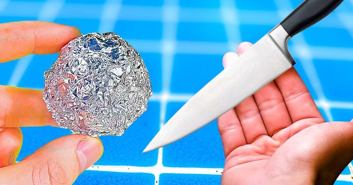 Comment aiguiser un couteau avec du papier aluminium001