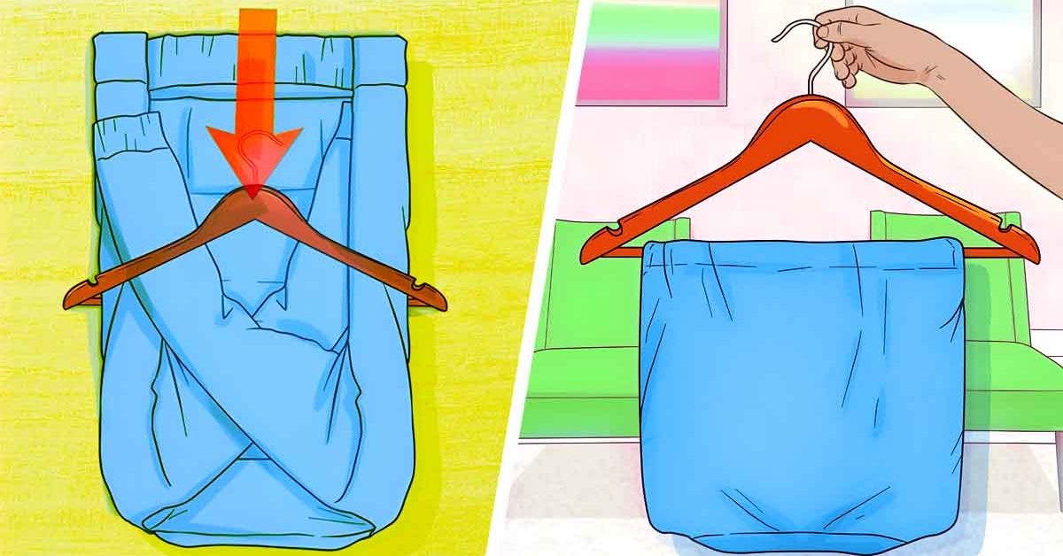 Comment suspendre un pantalon sur un cintre ? Les astuces rapides et  efficaces pour qu'il ne glisse pas : Femme Actuelle Le MAG