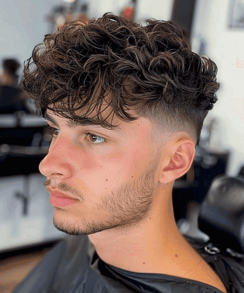 Coupe casquette avec taper sur cheveux bouclés