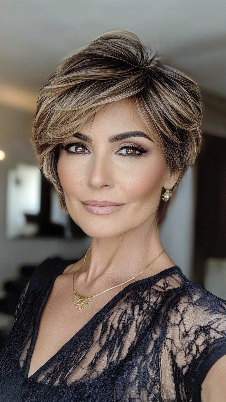 Coupe pixie à balayage latéral en dégradé Coupe pixie à balayage latéral en dégradé