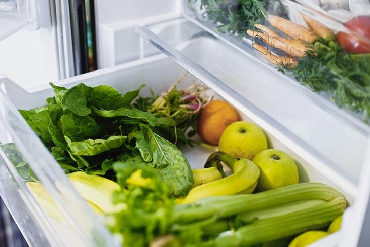 Vegetables and fruits stored in the refrigerator drawer