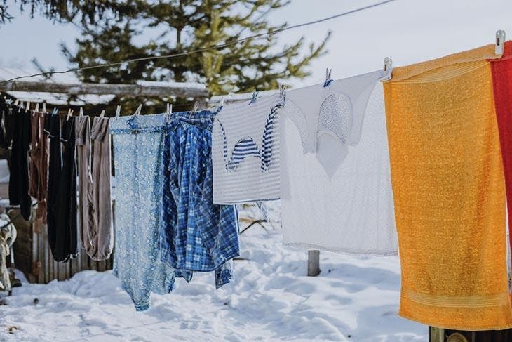 Clothes dried outdoors in winter