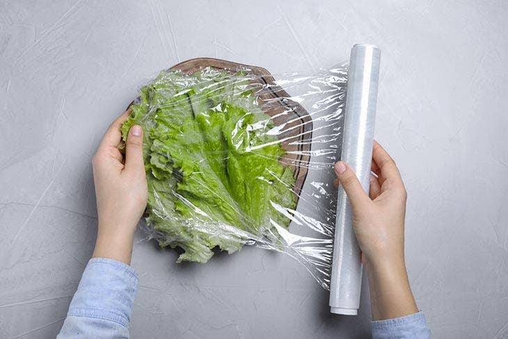 Wrap lettuce in plastic wrap