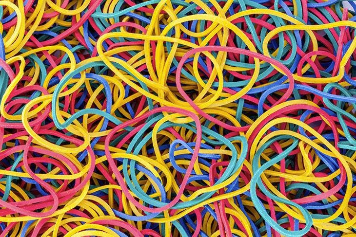 Set of multicolored rubber bands