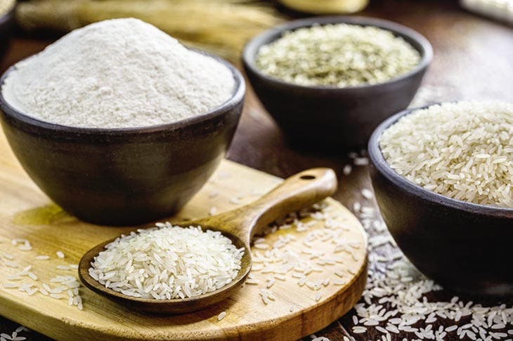 Rice grains in pots