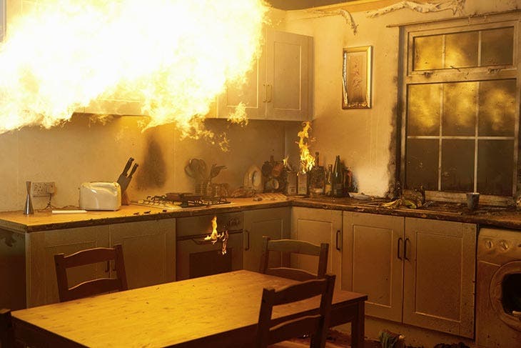 fire in a kitchen