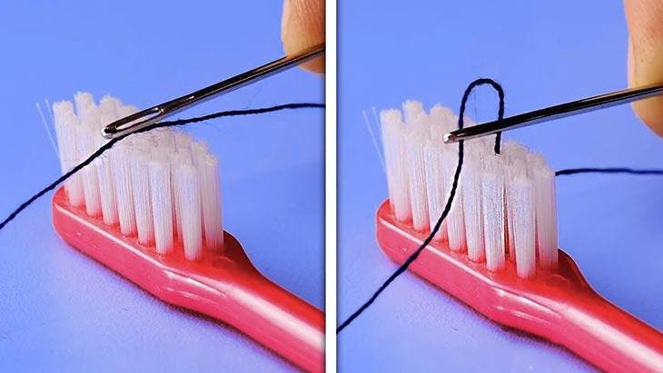 The toothbrush trick to thread a needle
