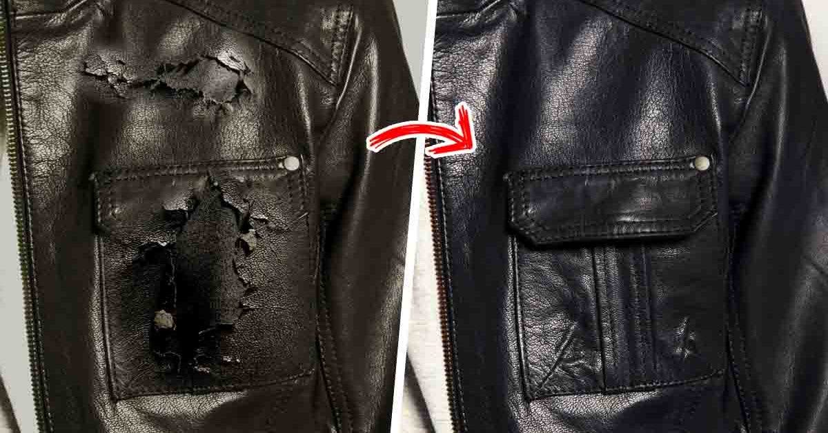 Réparation accro sur veste en cuir