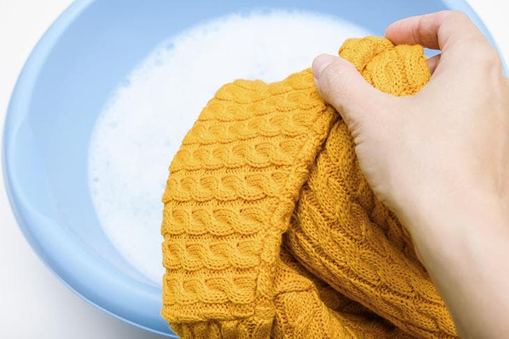 Hand washing a wool sweater