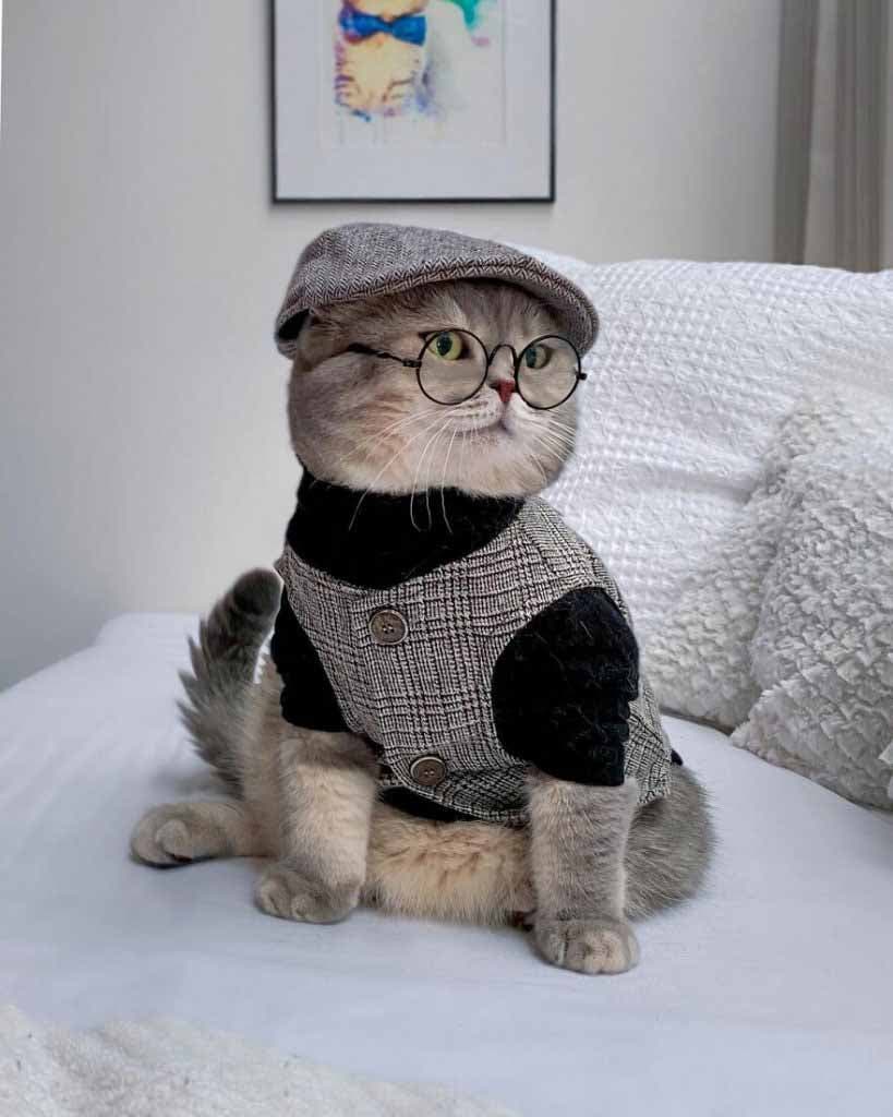Le chat portant des vêtements vintage