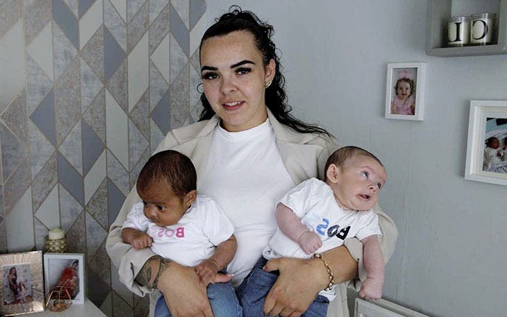 Twins with their mother