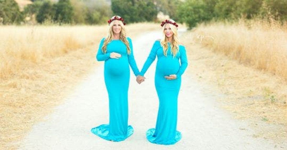 Les sœurs enceintes posent dans de belles robes