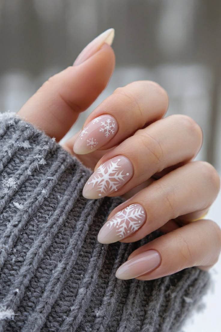 Manucure avec motifs flocons de neige Manucure avec motifs flocons de neige