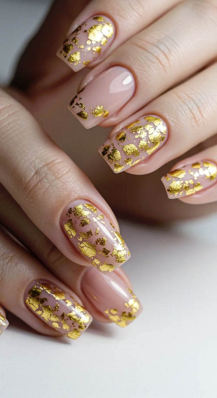 Manucure avec nail art feuille d'or Manucure avec nail art feuille d'or