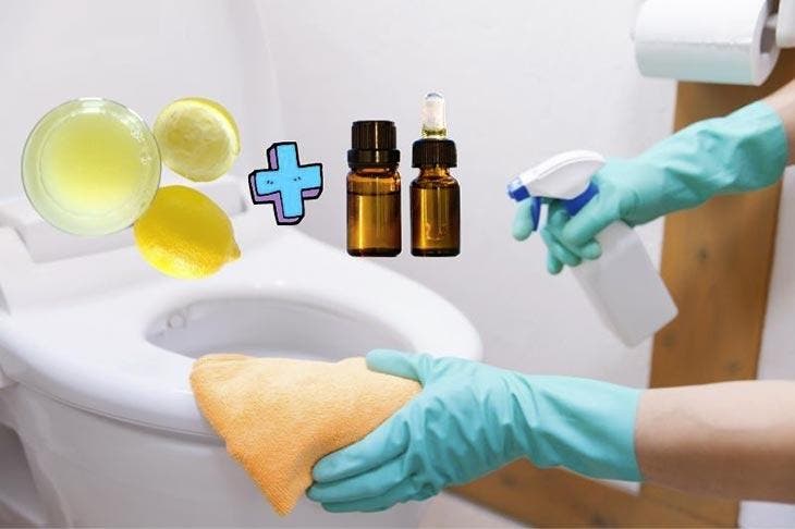 Limpieza del asiento del inodoro con jugo de limón y aceites esenciales