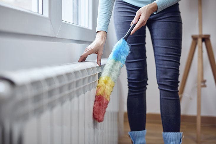 Clean the radiator with a feather duster