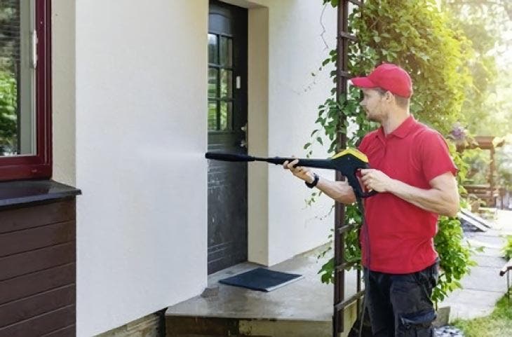 cleaning an exterior wall