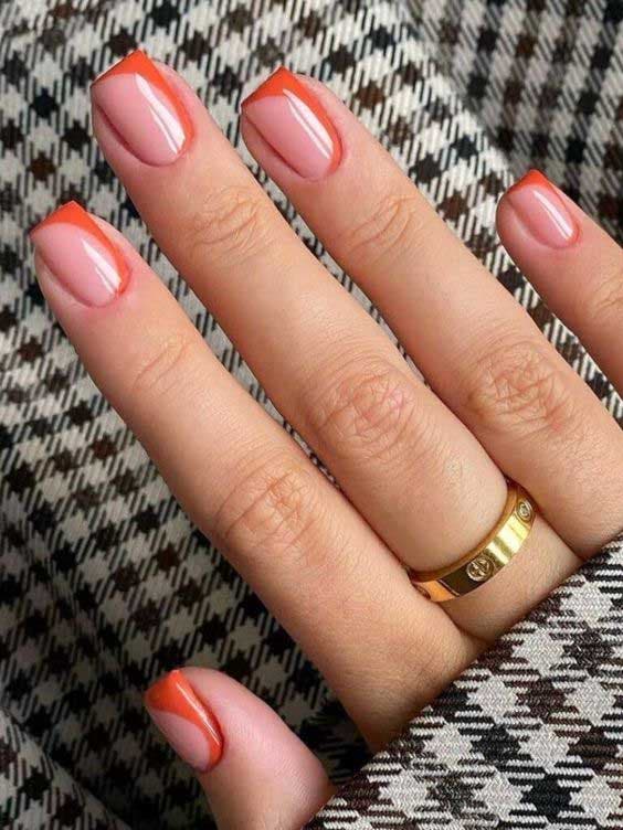 Unhas de outono manicure francesa laranja