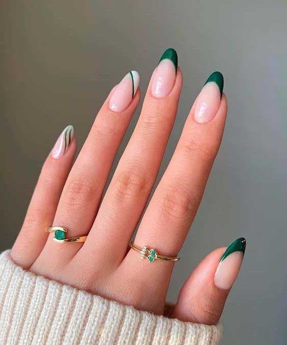 Unhas de outono Manicure francesa verde e branca