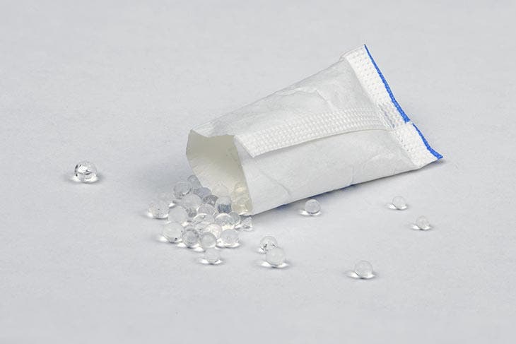 Spill a small bag of silica gel