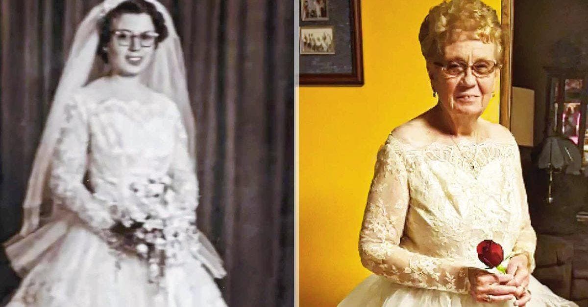 Pour célébrer son 60ème anniversaire de mariage, une mamie porte sa robe de mariée