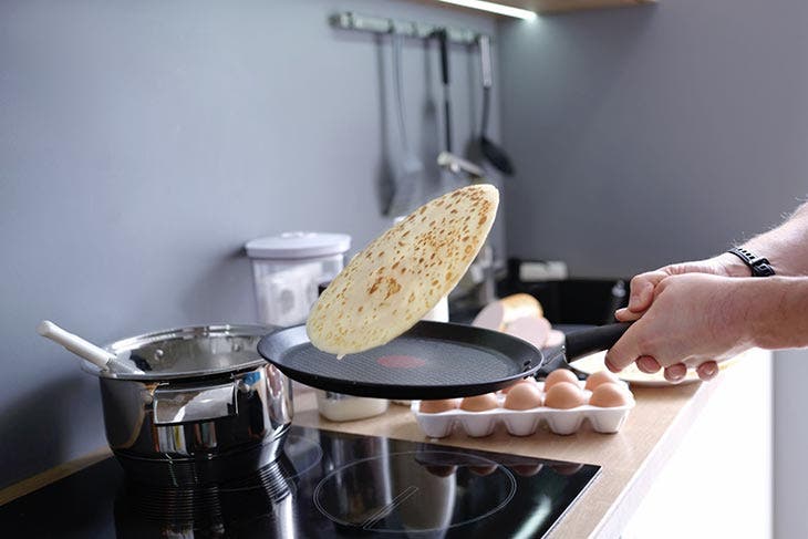 Flip the crepe over to the skillet