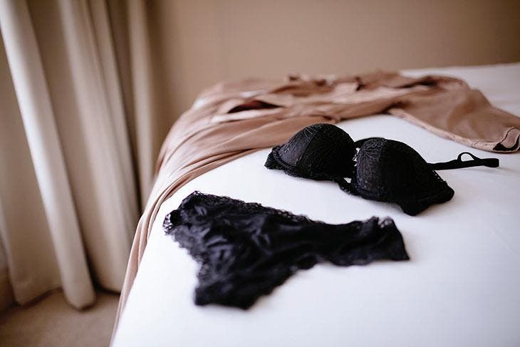 Underwear arranged on a bed