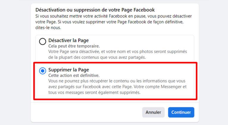 Comment supprimer une page Facebook en 2023