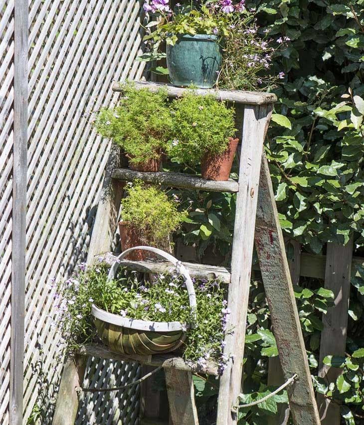 Una elegante escalera de tijera para elevar tus plantas