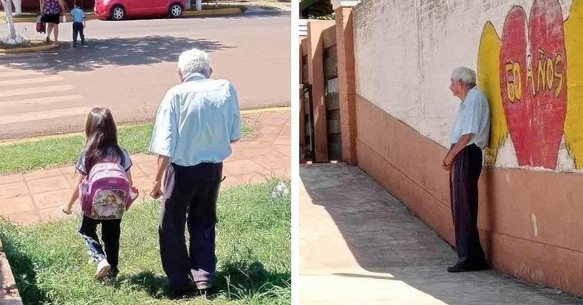 Un grand-père de 90 ans accompagne chaque jour sa petite-fille à l'école et l'attend pour rentrer ensemble