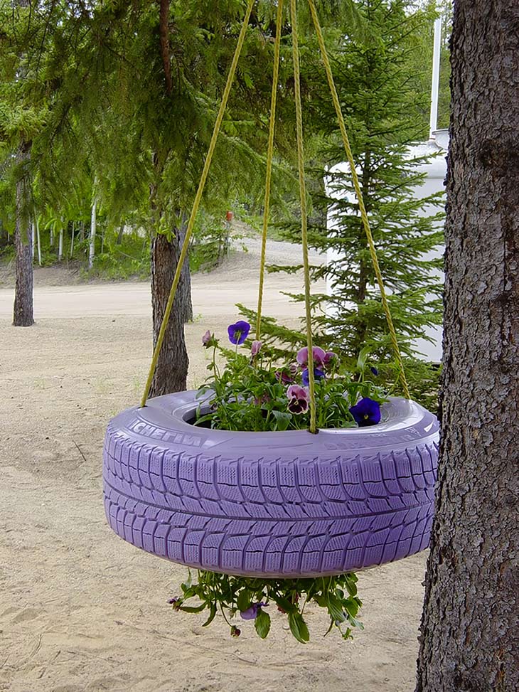 A lilac tire holder 