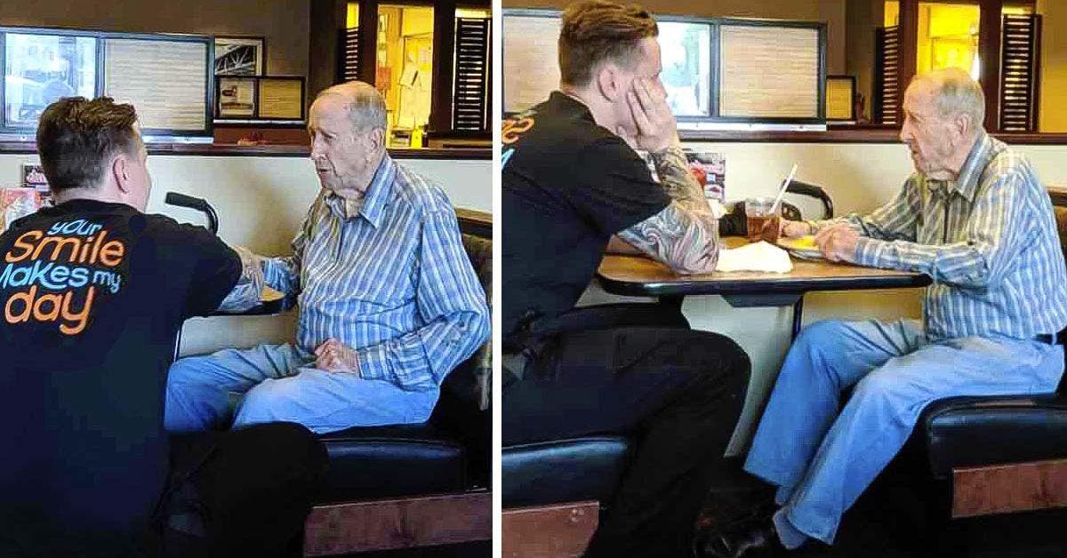 Un serveur profite de sa pause déjeuner pour tenir compagnie à un vieil homme de 91 ans et lui offrir un repas