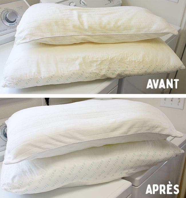Une astuce pour nettoyer vos oreillers jaunis et les rendre blancs comme neige