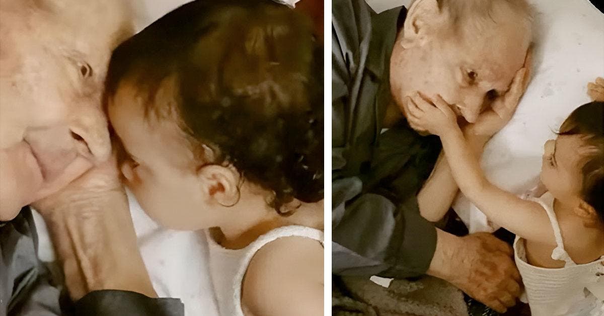 Une petite fille réveille son arrière-grand-père pour lui faire un câlin