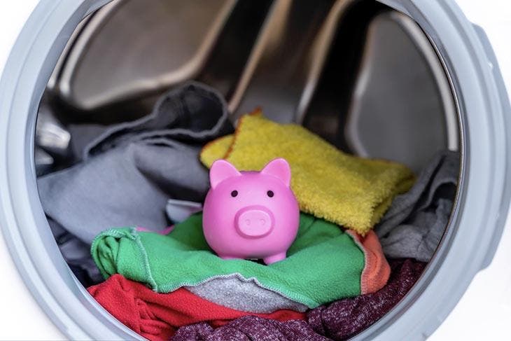 A piggy bank in the washing machine