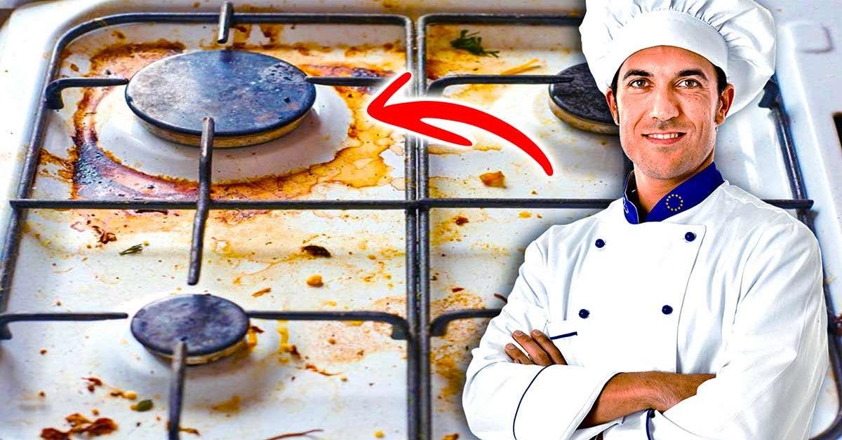 L’astuce des chefs cuisiniers pour éliminer les taches de brûlure de la cuisinière. Il faut verser un produit dessus