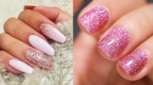 Ongles roses à paillettes : 35 idées glamour pour celles qui aiment les paillettes