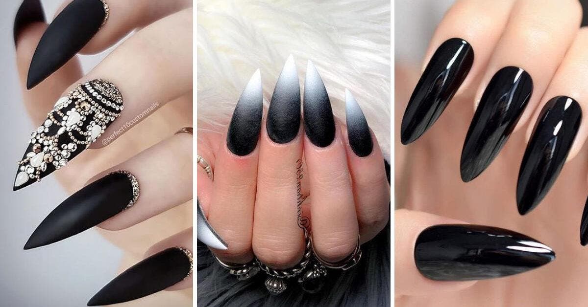 Ongles Stiletto noirs : les 35 idées tendance en 2024